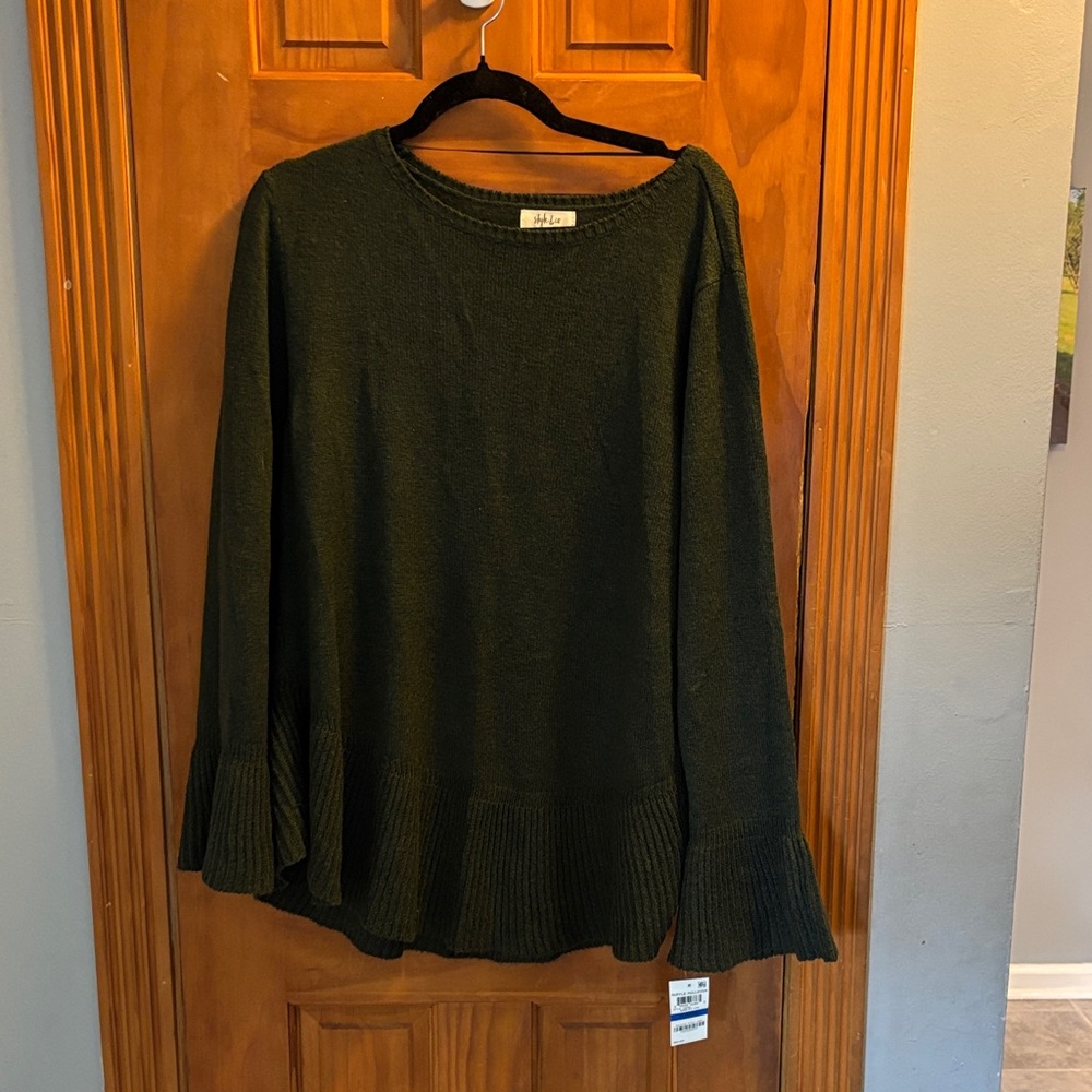 Alfani Olive Knit Sweater with Bell Sleeves